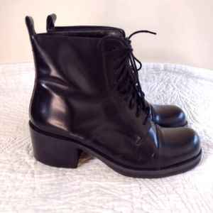 Diba "Force" Black Leather Ankle Boots Size 7.5 Lace-Up Made in Brazil